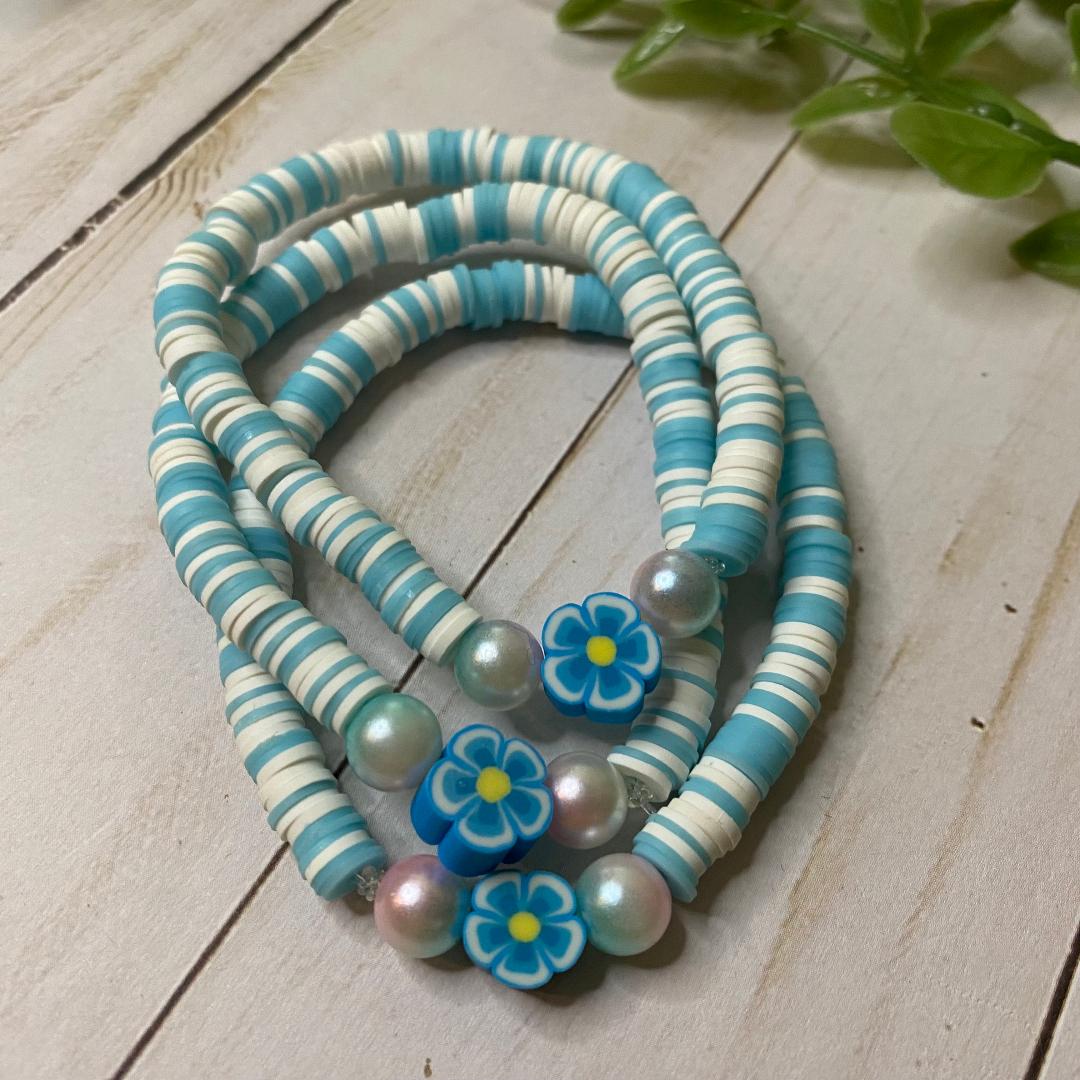 Blue Tropical Aloha Clay Beaded Bracelet