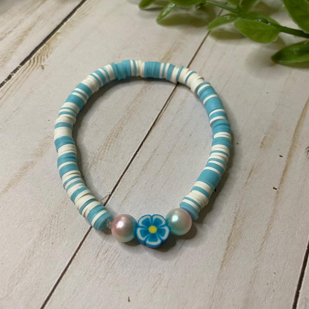 Blue Tropical Aloha Clay Beaded Bracelet
