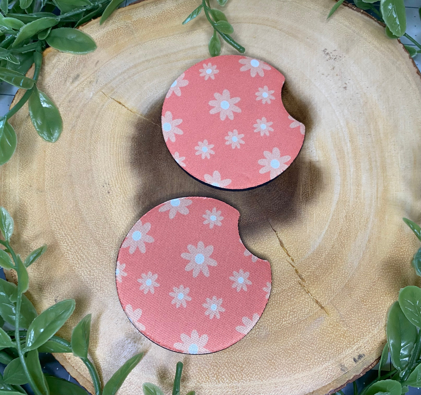 Pink Flowers Car Coasters