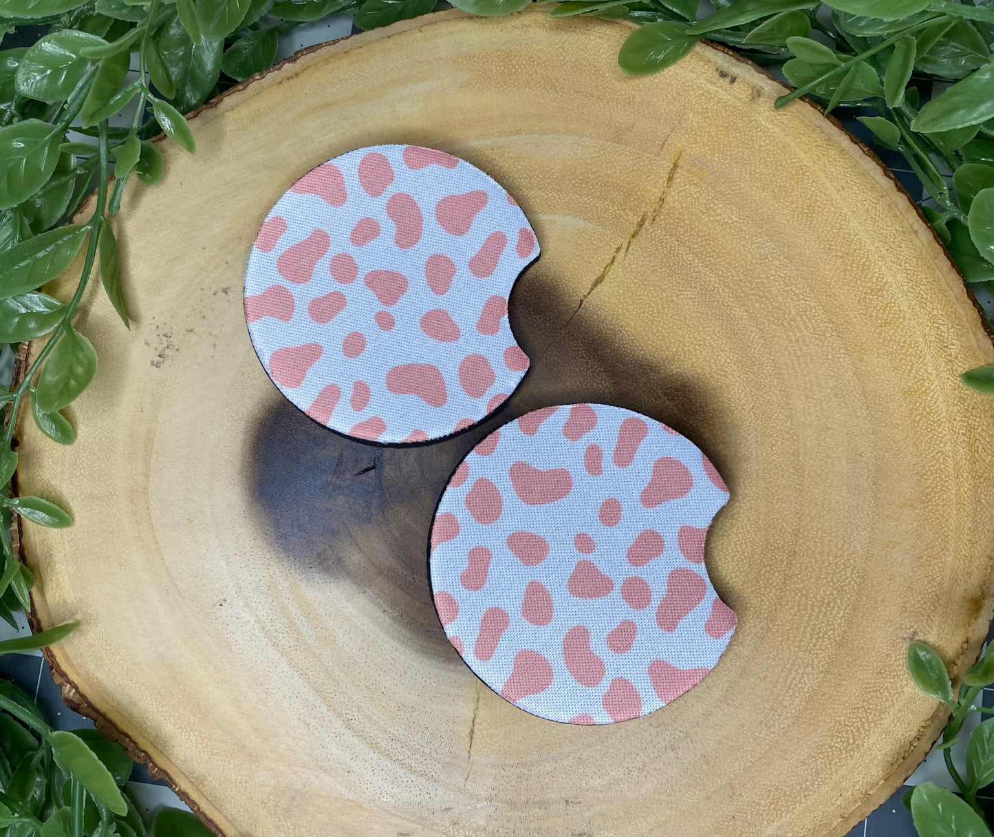 Pink Cow Print Car Coaster