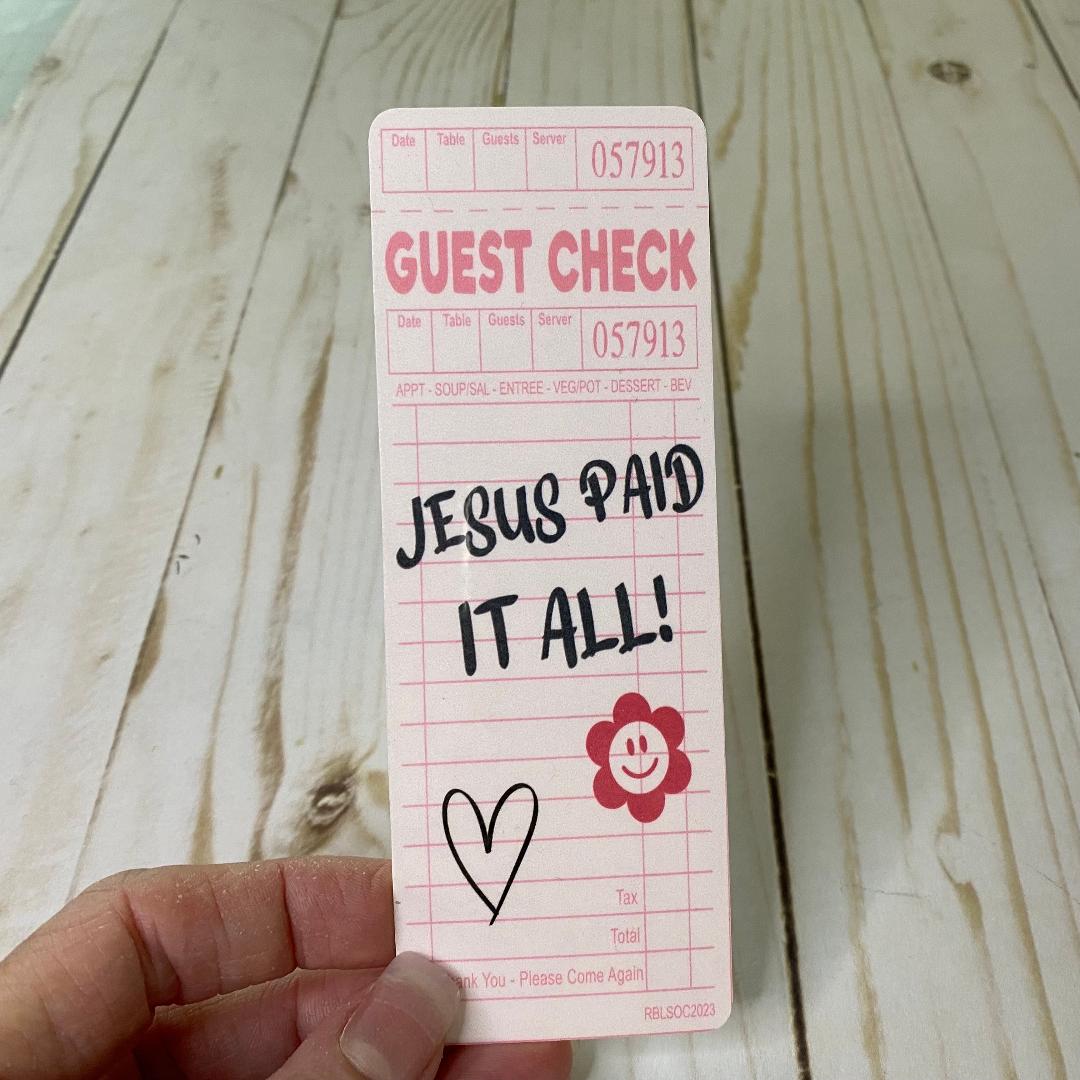 Guest Check Jesus Paid It All Bookmark
