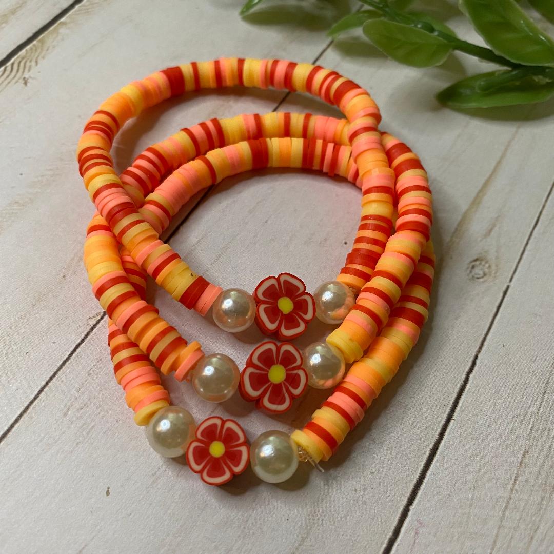 Orange Tropical Aloha Clay Beaded Bracelet