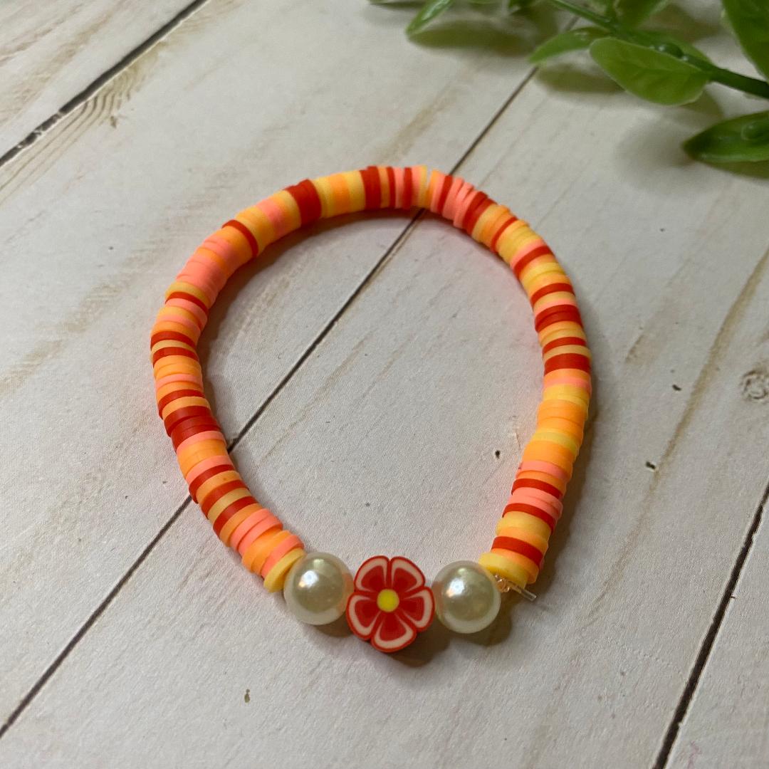 Orange Tropical Aloha Clay Beaded Bracelet