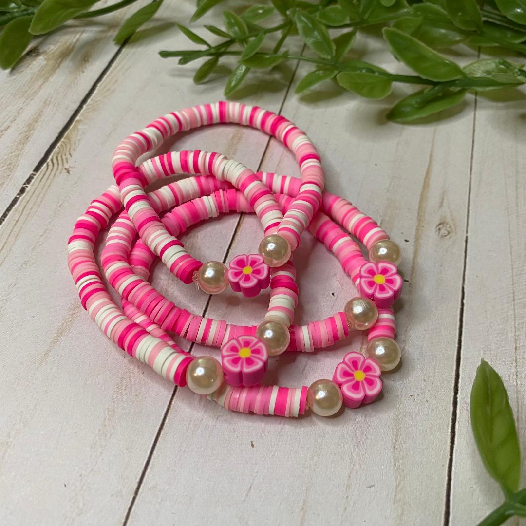 Pink Tropical Aloha Clay Beaded Bracelet