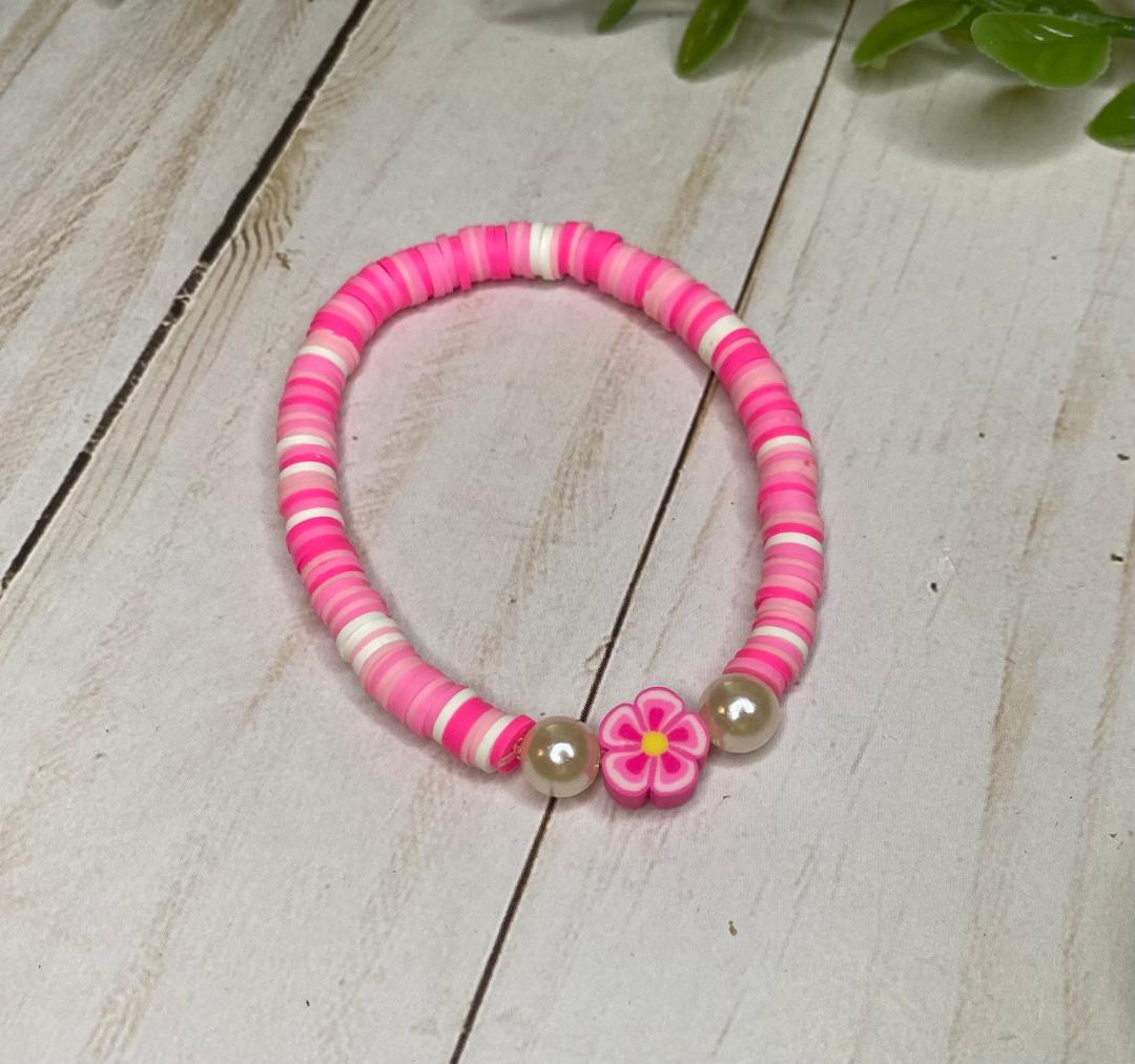 Pink Tropical Aloha Clay Beaded Bracelet