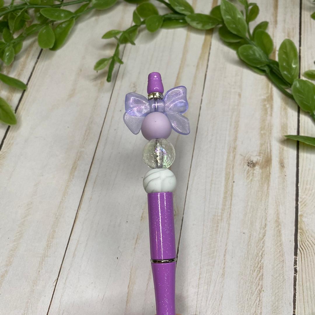 Purple Bow Beaded Pen