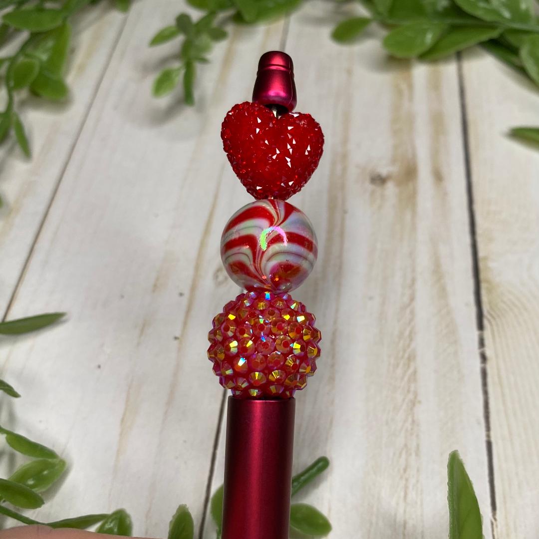 Flower Pot Red Heart Beaded Pens