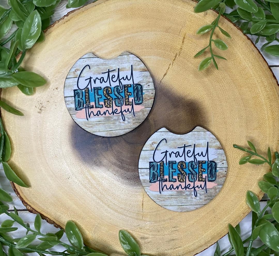 Grateful Blessed Thankful Car Coaster