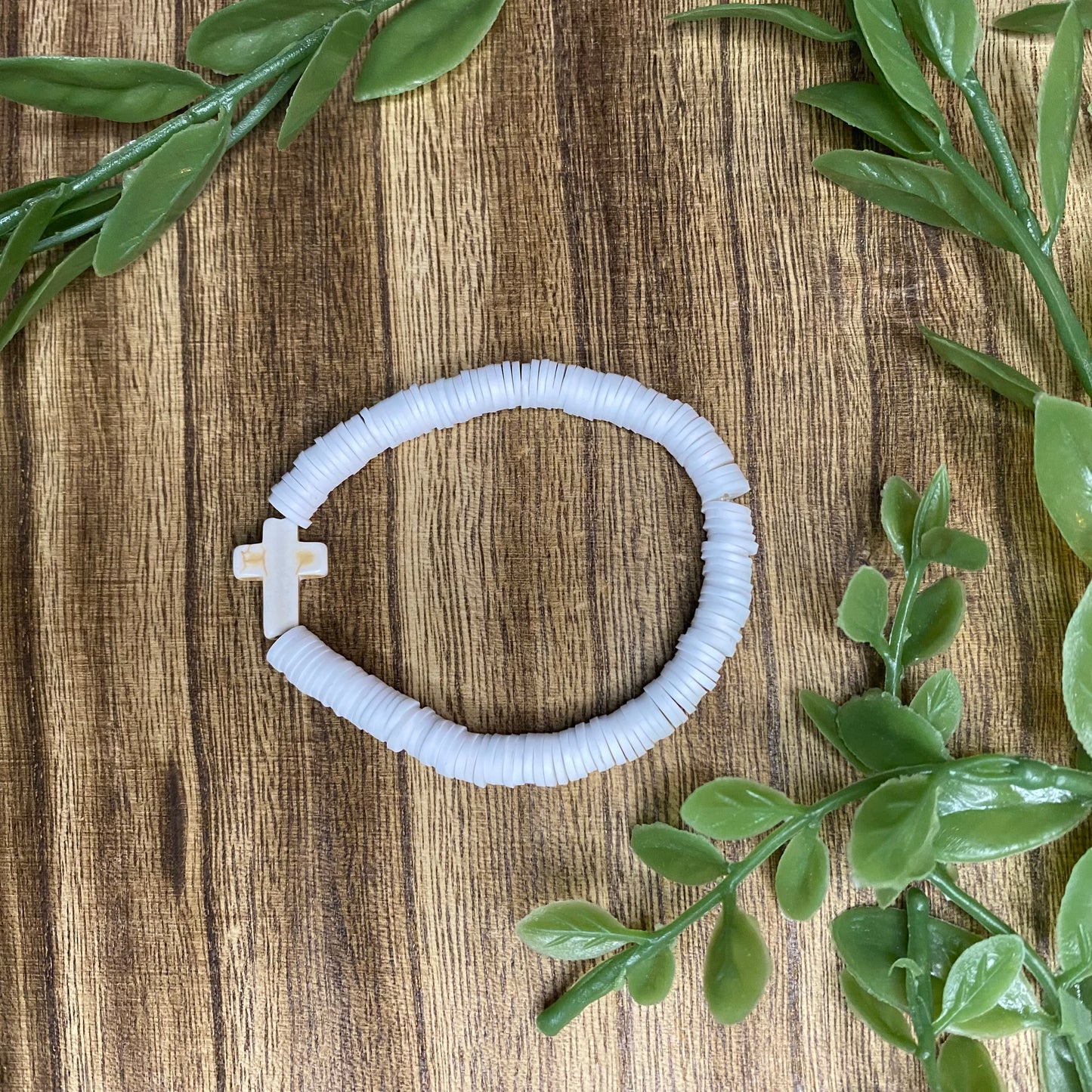 White Beaded Cross Bracelet