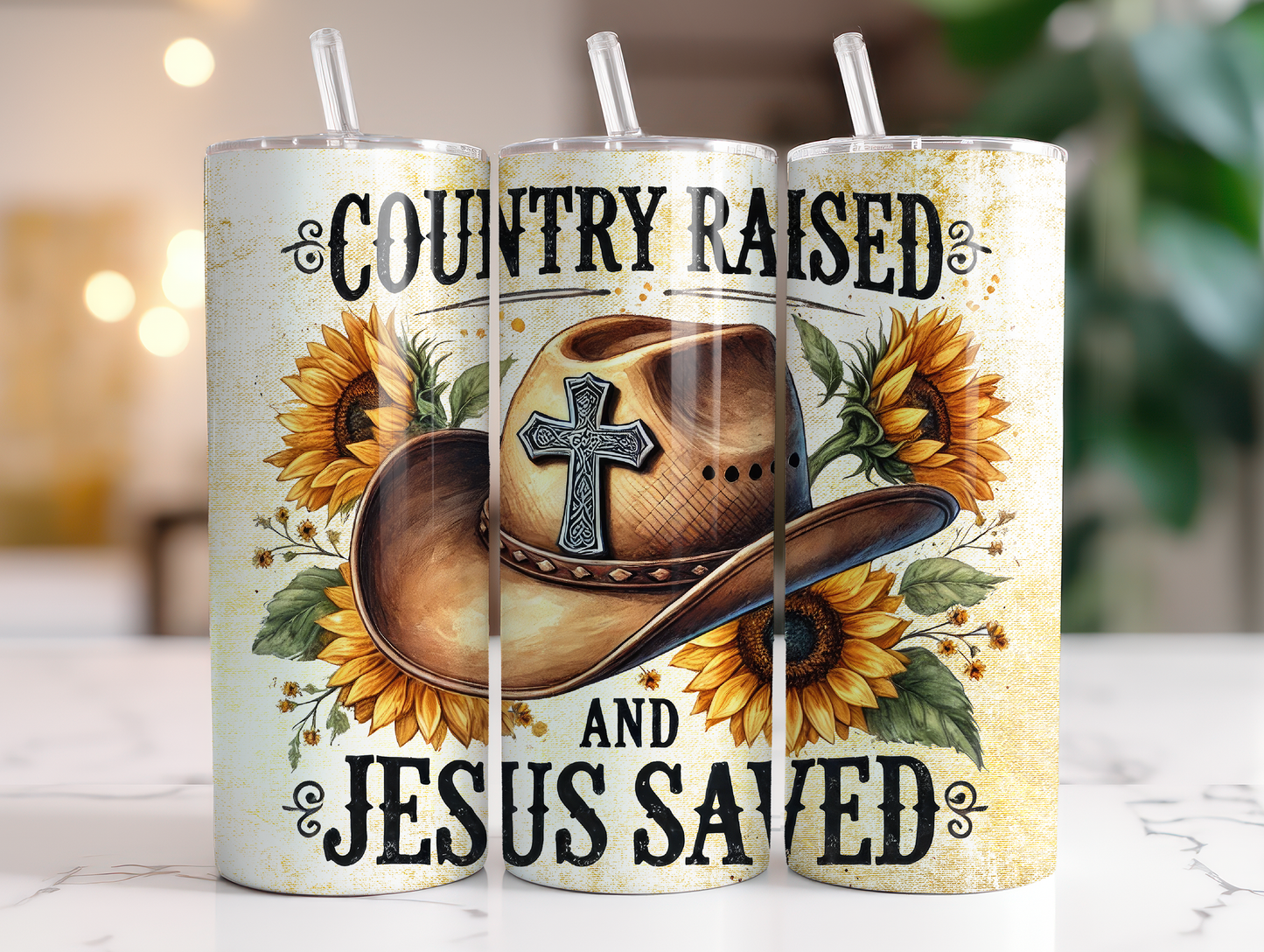 Country Raised Jesus Saved Tumbler