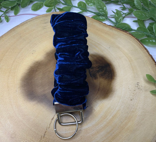 Blue Velvet Scrunchie Wristlet Keychain