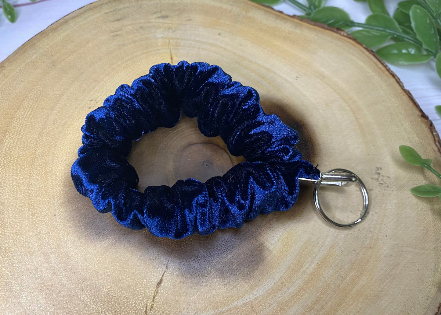 Blue Velvet Scrunchie Wristlet Keychain