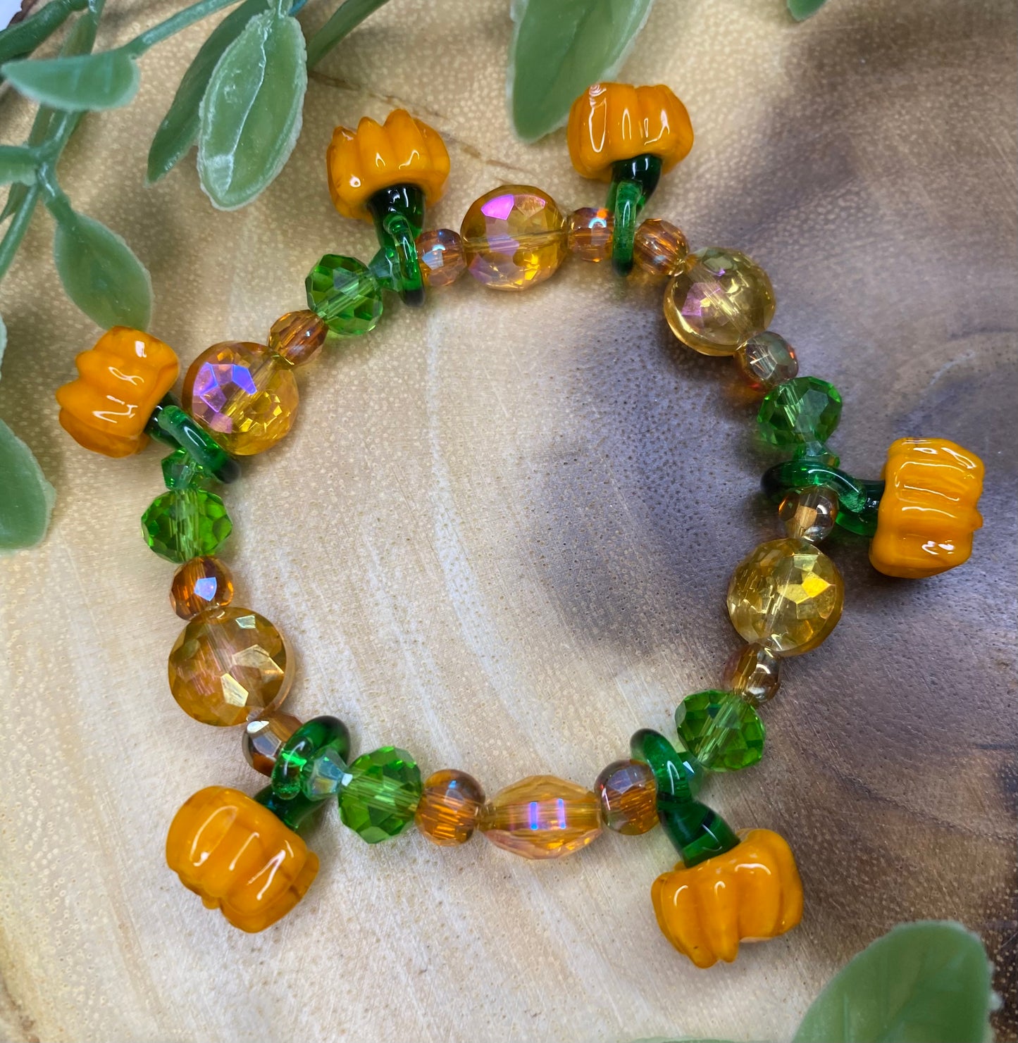 Pumpkin Glass Bead Bracelet