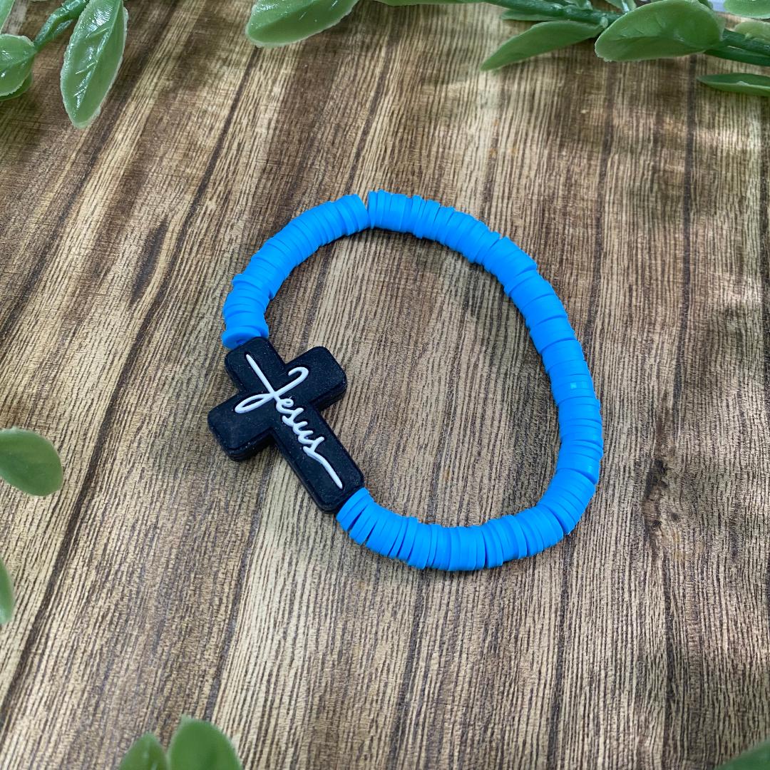 Jesus Cross Clay Bracelet