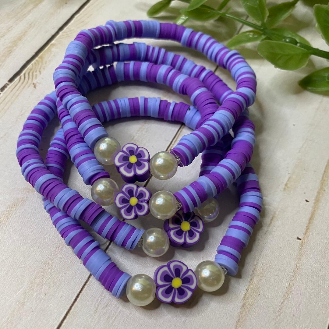 Purple Tropical Aloha Clay Beaded Bracelet