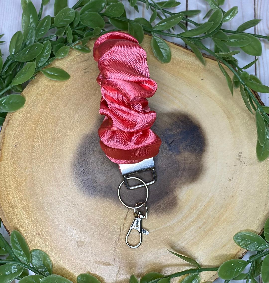 Pink Satin Scrunchie Keychain