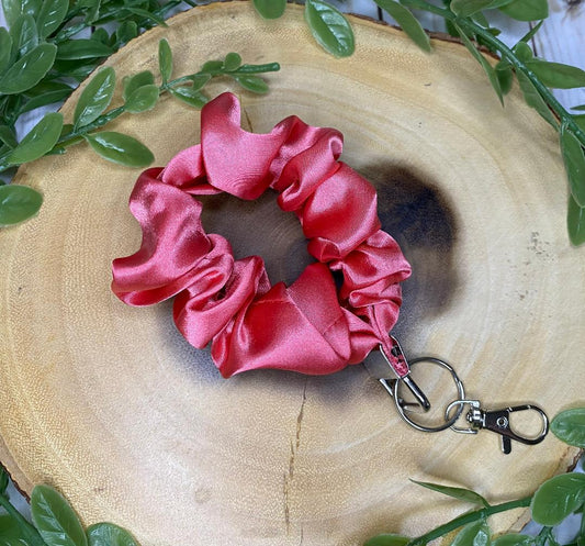 Pink Satin Scrunchie Keychain