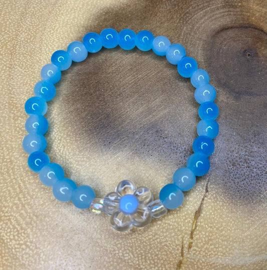 Blue Beaded Flower Bracelet