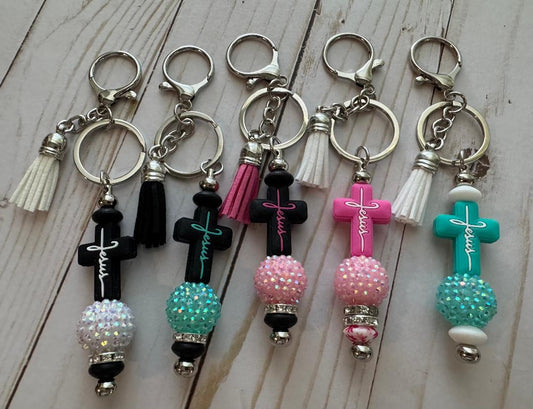 Beaded Cross Keychain